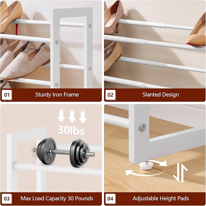 FAVOOSTY 2-Tier Expandable Shoe Rack, Adjustable Shoe Shelf Storage Organizer Space Saving Metal Free Standing Shoe Rack for Entryway Closet Doorway, White - Image 6
