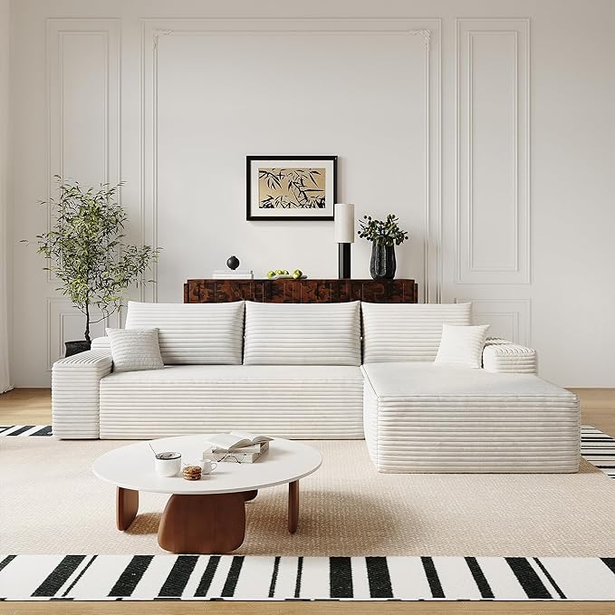 Modular Sectional Sofa Boneless Couch with Deep Seats, 108" L Shape Memory Foam Compression Cloud Couch with Chaise Lounge, Floor Sectional Sofa for Living Room
