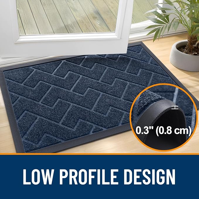 OLANLY Front Door Mat Indoor Outdoor Entrance, Waterproof All-Season, All-Weather Doormat, Sturdy Natural Rubber, Low Profile, Easy Clean Patio Porch Entryway Mat, Herringbone Brick (Blue, 36x24) - Image 4