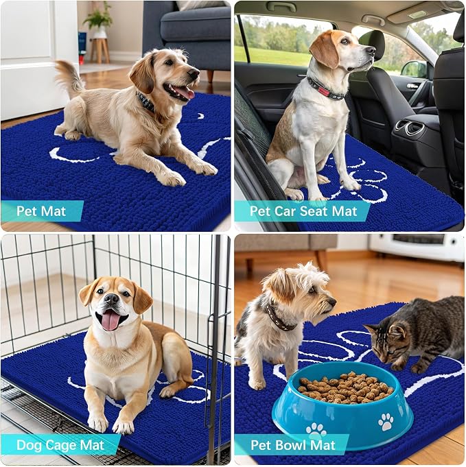 OLANLY Dog Door Mat for Muddy Paws 30x20, Paw Print Design, Absorbs Moisture and Dirt, Non-Slip Washable Doormat, Quick Dry Chenille Mud Mat for Dogs, Entry Indoor Entryway Carpet, Royal Blue - Image 7