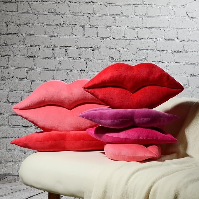 KINGROSE 3D Lip Throw Pillow Cute Decorative Pillows Soft Cushion for Sofa Couch Bed Home Decor Girls 11 x 18 Inches Pink