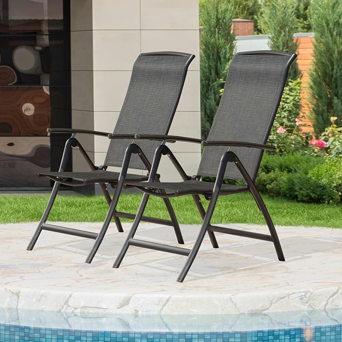 Domi Folding Patio Chairs Set of 2, Aluminium Frame Reclining Sling Lawn Chairs with Adjustable High Backrest, Patio Dining Chairs for Outdoor, Camping,Porch,Balcony(Textilene Fabric) - Image 3