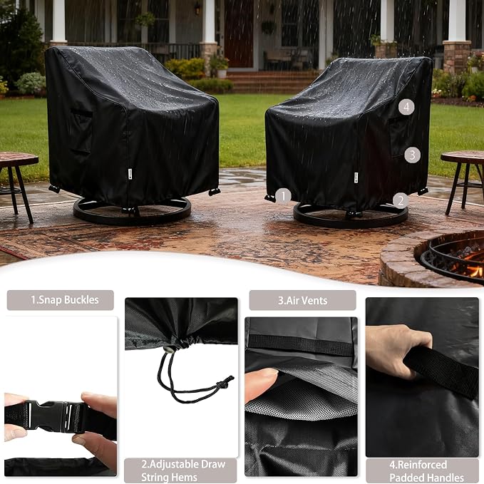 Patio Chair Covers Waterproof Patio Furniture Covers,33W x 37D x 38 H Inches Outdoor Swivel Chair Cover 4 Pack -Black - Image 4