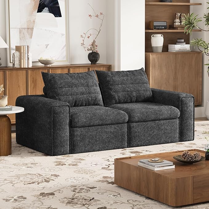 77" Cloud Loveseat Sofa, Deep Seat Couch with Pillows, Modern Comfortable Upholstery Boneless Sofa, 1 piece for Living Room, Bedroom, Apartment, Removable Cover，No Assembly Required, Dark Gray