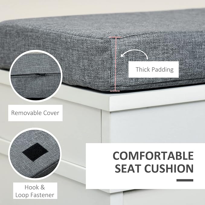HOMCOM Modern Shoe Rack Bench for Entryway, Storage Organizer with Cushion, 2 Drawers, Adjustable Shelf, Holds 8 Pairs, White - Image 6