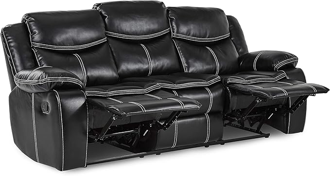 Lexicon Bay Manual Reclining Living Room Sofa Set, 3-Piece, Black