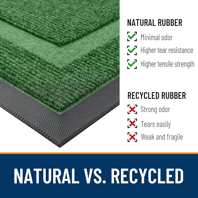 OLANLY Front Door Mat Indoor Outdoor Entrance, Waterproof All-Season, All-Weather Doormat, Sturdy Natural Rubber, Fade Resistant, Low Profile, Easy Clean Patio Porch Entryway Mat, 59x23, Green - Image 4