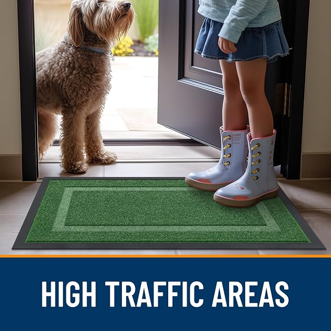 OLANLY Front Door Mat Indoor Outdoor Entrance, Waterproof All-Season, All-Weather Doormat, Sturdy Natural Rubber, Fade Resistant, Low Profile, Easy Clean Patio Porch Entryway Mat, 59x23, Green - Image 7