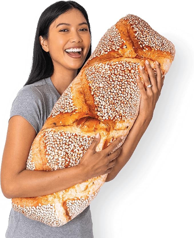 Much Comfort 32" 3D Seeded Baguette Throw Pillow - Made with Super Soft, Ultra Premium Fabric - Cute, Comfortable, Plush, Stuffed, French Bread, Toast Cushion for Home Decor - Best Funny Gift - Large