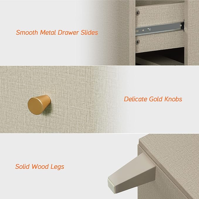 WAMPAT Dresser and Nightstand Set of 2, 47.2 Inches Wood Dresser with 6 Drawers, 1 Piece Nightstand with Drawers and Charging Station, Bedroom Furniture Set, Beige