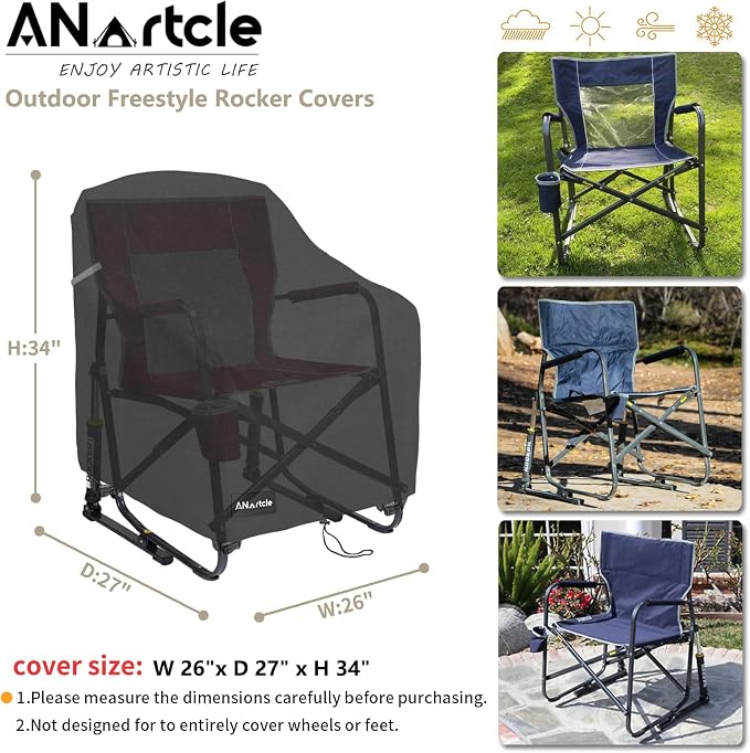 ANartcle Rocking Chair Covers for GCI Outdoor 37072 Chair,Freestyle Rocker Cover,Waterproof Heavy Duty Outdoor Camping Chair Covers, (26 W x 27 D x 34 H inches) Black. - Image 3
