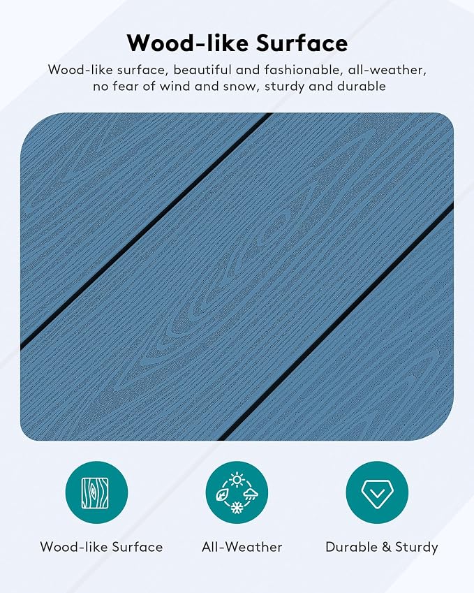 SERWALL HDPE Patio Coffee Table, Rectangle Outdoor Coffee Table, All-Weather Coffee Side Table for Balcony, Poolside, Deck, Garden, Blue - Image 4