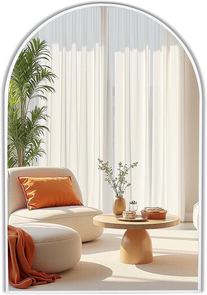White Arch Bathroom Wall Mirror,24 x 36 Inch Arched Vanity Modern Tempered Glass Mirror for Bedroom,Living Room,Entryway by Culer