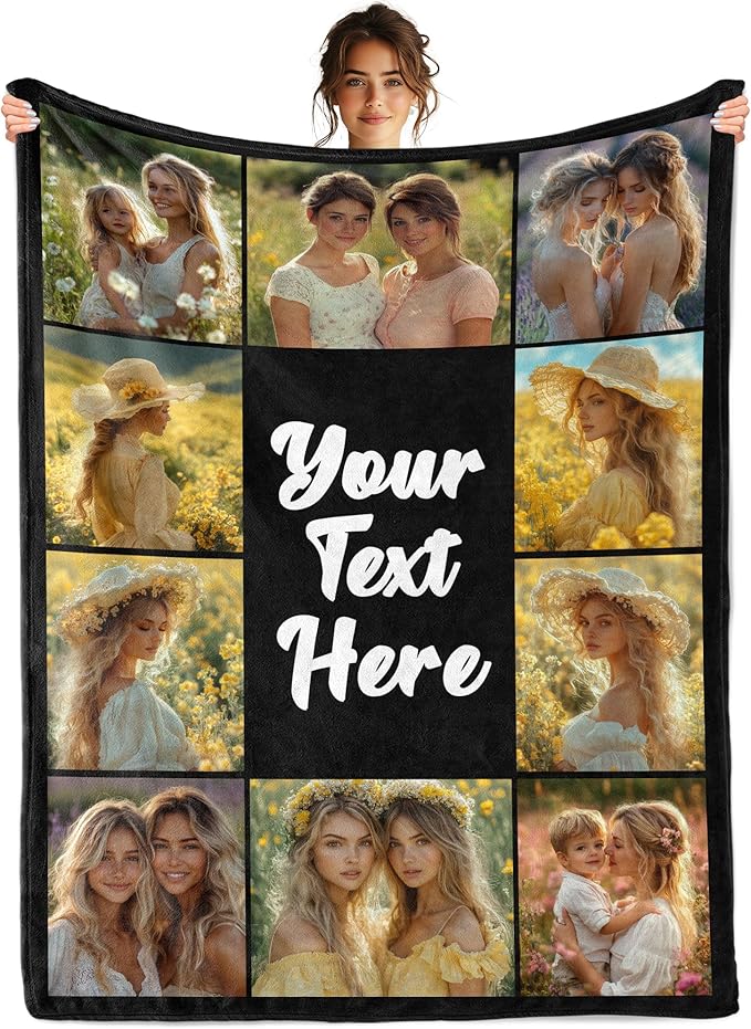 Personalized Blanket Custom Blanket with Photos, Personalized Picture Throw Blanket, Custom Birthday Christmas Valentines Day Gifts for Friends, Mom, Dad, Couple, Girlfriends, Boyfriends