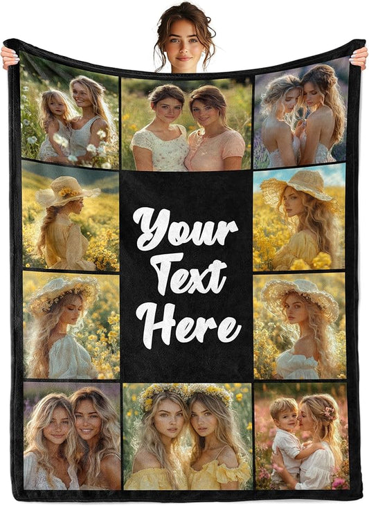 Personalized Blanket Custom Blanket with Photos, Personalized Picture Throw Blanket, Custom Birthday Christmas Valentines Day Gifts for Friends, Mom, Dad, Couple, Girlfriends, Boyfriends