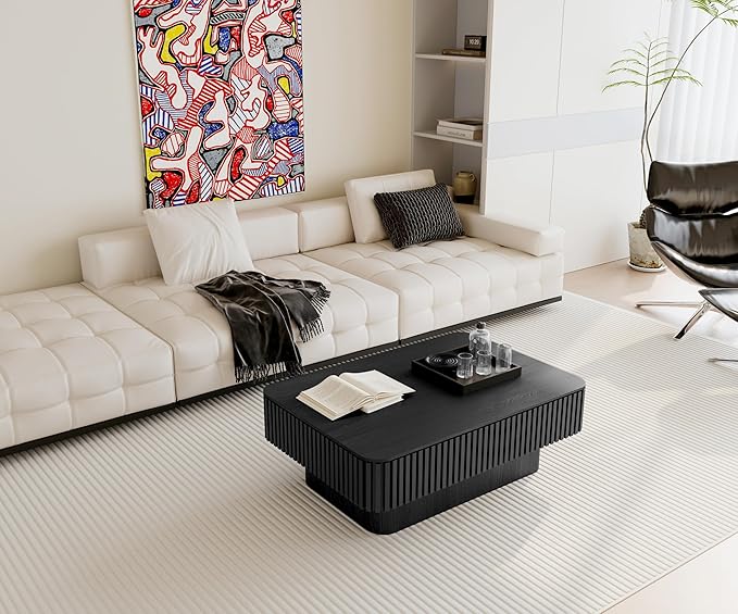 Black Coffee Table with Lifting Top with Storage for Living Room,Fluted Lift Top Coffee Tables with Solid Wood Center Table 38.6'' Modern Smart Rectangular Lift Up Tabletop for Apartment Office
