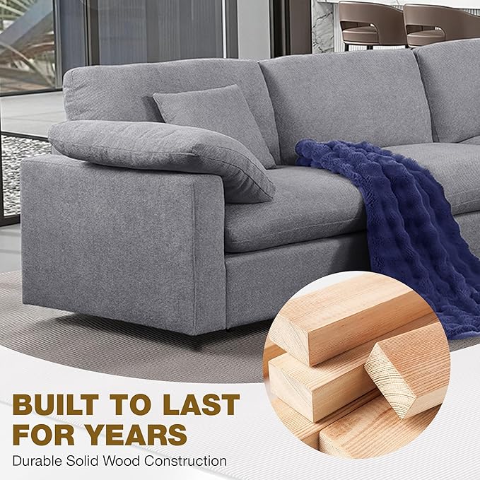 144-Inch Oversized L-Shaped Corner Sectional Cloud Sofa,Modern 7 Seat Modular Cloud Sofa Luxury Convertible Couch with 6 Pillows and Movable Ottoman for Living Room