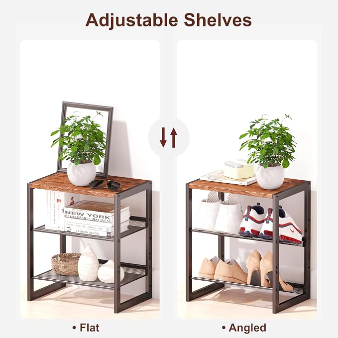 CHEMPFR Narrow 3-Tier Shoe Rack, Slim Space-Saving Shelf with Decorative Wood Top & Steel Mesh, Entryway/Closet/Dorm Organizer, 16.5x11.8x19.8 Inches - Image 5