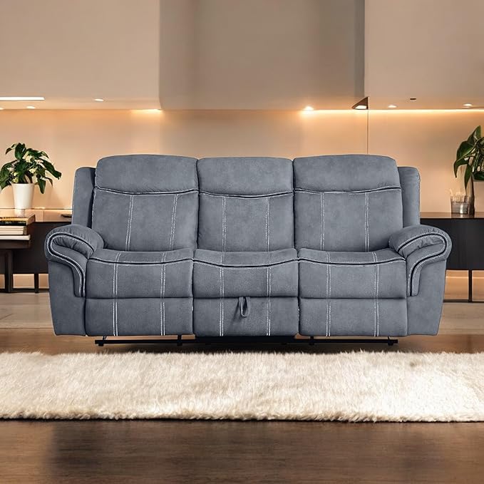 Acme Furniture Zubaida 41" x 87" Modern Velvet Reclining Sofa with USB Dock, 1 Storage Drawer, Tight Back & Seat Cushion, in 2-Tone Gray Finish