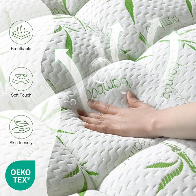 3 Inch Mattress Topper Queen Size - 1500GSM 3D+7D Down Alternative Fill,Viscose Made from bambu Cover,Cooling Extra Firm Pillow Top Mattress Pad for Back Pain with 6"-18" Deep Pocket (60"x80")