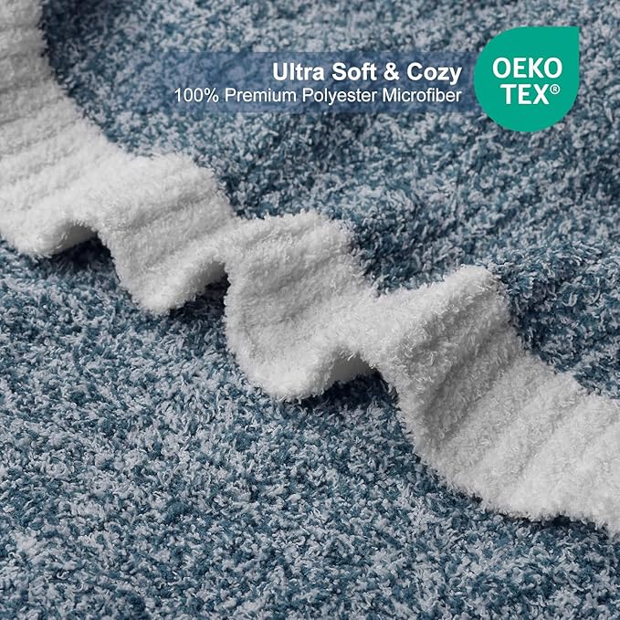 MH MYLUNE HOME Ultra Soft Ribbed Throw Blanket for Couch 50x60 Inches Luxurious Super Cozy Fluffy Microfiber Blanket Plush Warm Reversible Throw Blankets for Sofa Bed - Blue 50 x 60 Inches