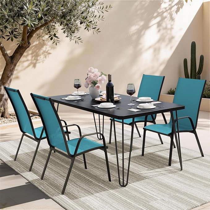 JEAREY Patio Dining Chairs Set of 4, Outdoor Stackable Dining Furniture Set, All Weather Dining Set for Lawn, Garden, Backyard, Poolside, Peacock Blue - Image 2