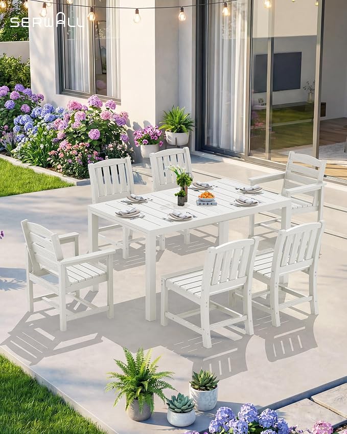 SERWALL Outdoor Expandable Dining Table 60" - 83", Patio Dining Table for 4-10 People, All Weather HDPE and Aluminum Outdoor Furniture for Backyard, Garden, White - Image 8