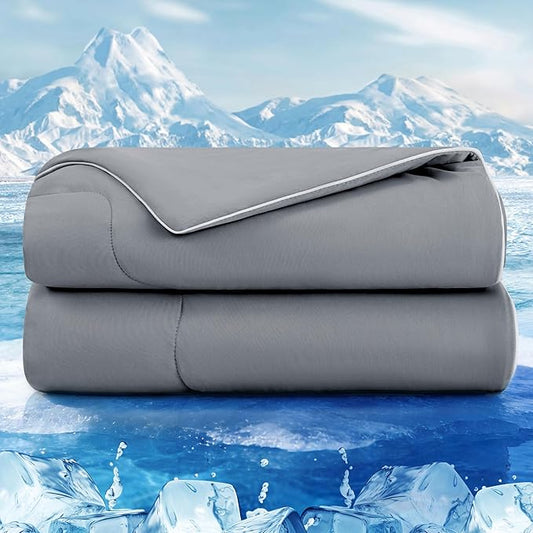 Love's cabin Cooling Comforter King Size, Double Sided Cooling Blankets for Hot Sleepers, Q-Max>0.4 Instant Cool-to-Touch, 2X Breathable & Moisture-Wicking, Oeko-TEX Certified, 108"x90" Grey
