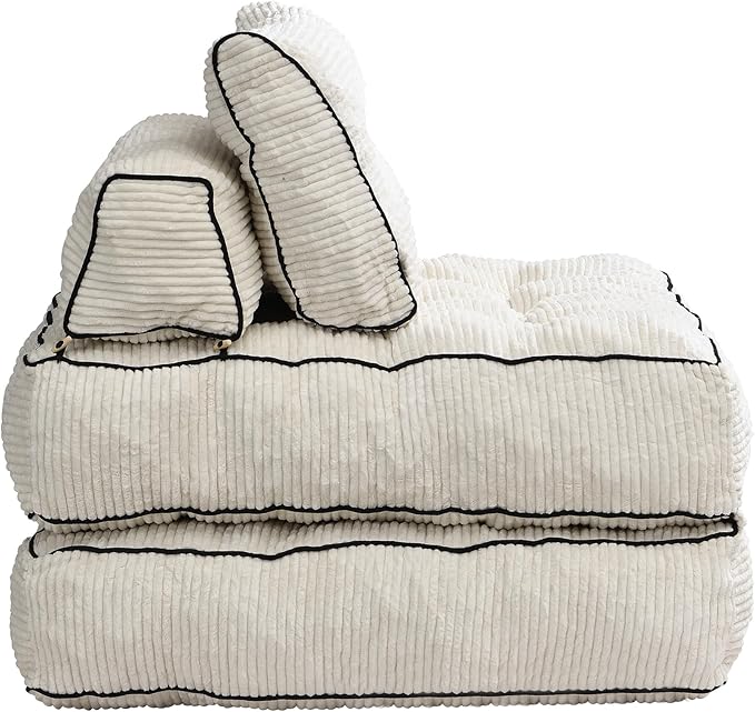 Ball & Cast Folding Sofa Bed,Convertible Sleeper Chair with Pillow & Back Support,Foldable Mattress with Back Support,Portable Futon Sofa Bed for Living Room Bedroom,Beige