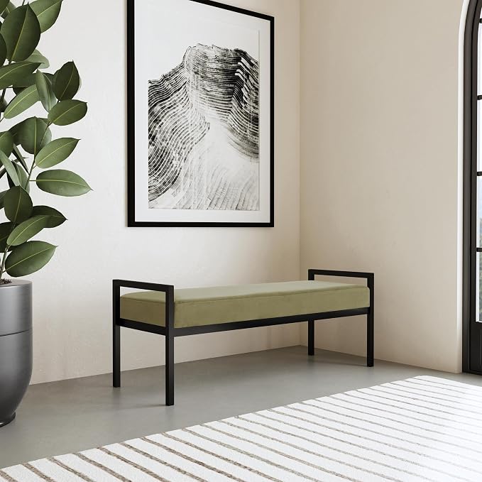 HomePop Modern Velvet Metal Bench| Modern Bench with Metal Leg | Bench for Living Room & Bedroom | Decorative Home Furniture - Light Sage Green Velvet - Image 6