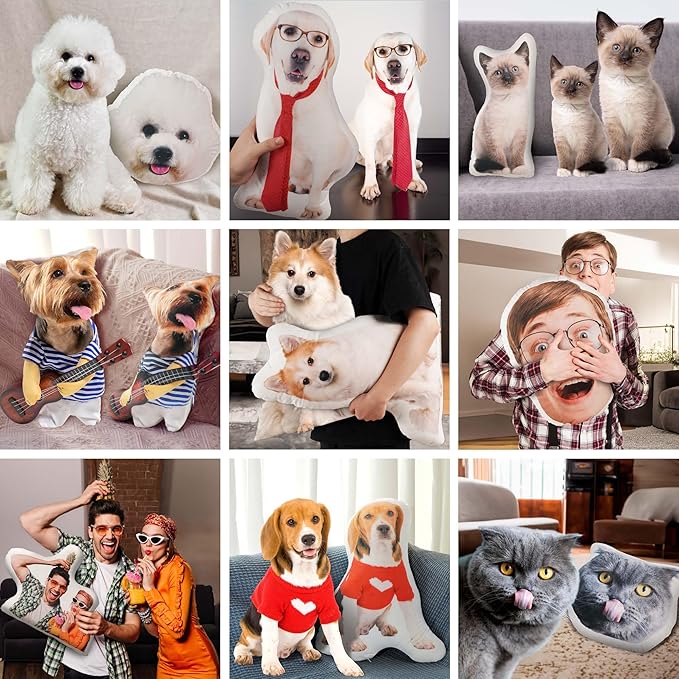 Easycosy Custom Pet Photo Pillow, Personalized Pillow Shaped Like Your Dog Cat Face, Customized Stuffed Animal Picture Pillows, Memorial Gifts for Pet Animal Lovers Her Him(18 Inch)