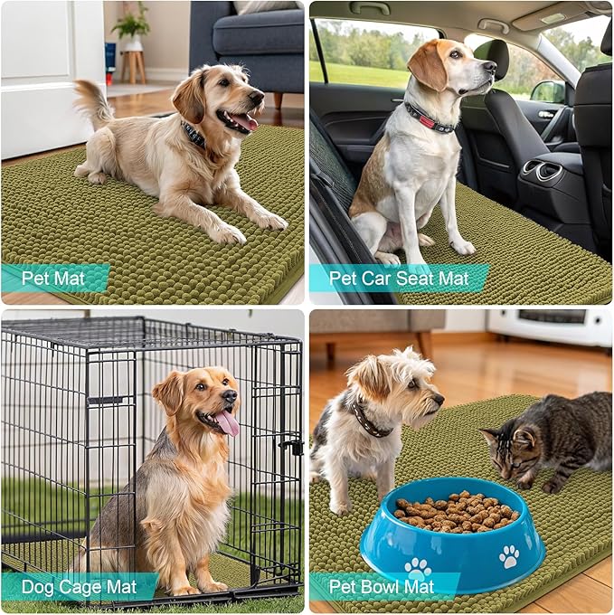 OLANLY Dog Door Mat for Muddy Paws 54x24, Absorbs Moisture and Dirt, Absorbent Non-Slip Washable Doormat, Quick Dry Chenille Mud Mat, Entry Indoor Entryway Carpet for Inside Floor, Willow Green - Image 7