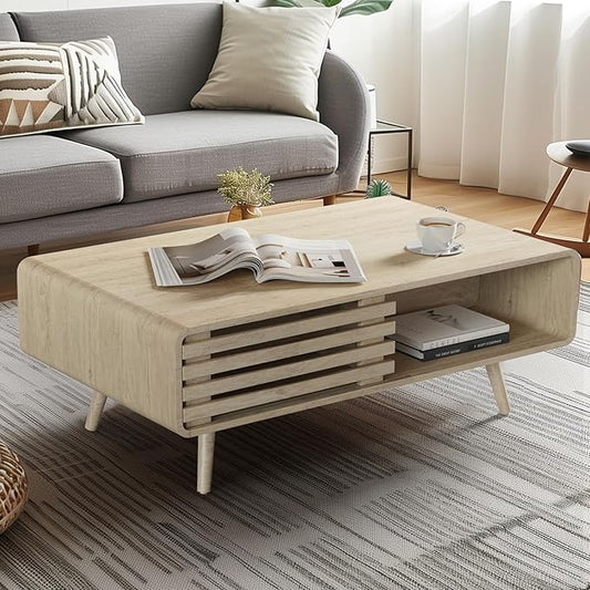 Easyego Coffee Table with Storage, Farmhouse Wood Tables for Living Room, Easy Assembly, Suitable for Various Home Styles (Oak)