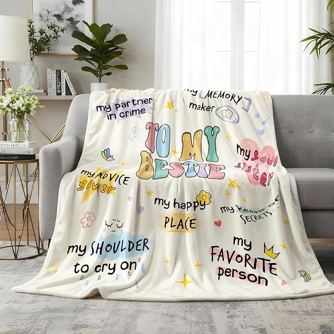 Best Friend Birthday Gifts for Women, Bestie Gift for Women, Best Friends Blanket, Gifts for Friends Woman, Friendship Gifts for Woman, Yellow Throw Besties Birthday Blanket 60”x50” Inches