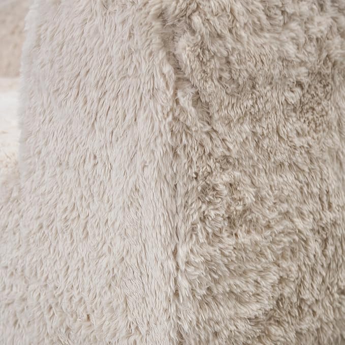 Furniture of America Havyn Modern Faux Fur 5-Seater L-Shaped Modular Armless Foam Sectional Sofa with Ottoman, Compressed Couch in a Box, No Assembly Required, for Living Room and Office, Sand