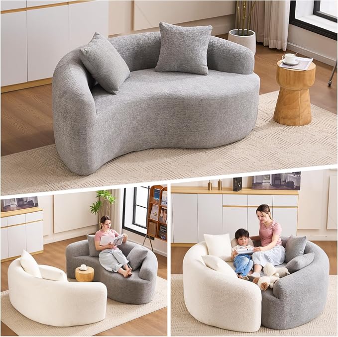 KEIKI S-Curved Loveseat Chenille Couches with 2 Pillows, Upholstered Luxury Plush Cloud Sectional Sofa for Living Room Apartment, Full Sponge Compression
