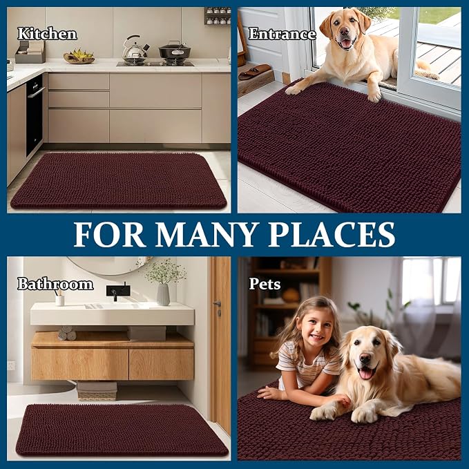 OLANLY Dog Door Mat for Muddy Paws 36x24, Absorbs Moisture and Dirt, Absorbent Non-Slip Washable Doormat, Quick Dry Chenille Mud Mat for Dogs, Entry Indoor Entryway Carpet for Inside Floor, Russet - Image 8