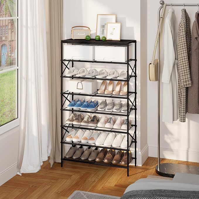 IBUYKE 8 Tier Shoe Rack, Large Capacity Shoe Storage Organizer for 32 Pairs of Shoes, Metal Shoe Storage Rack with Shelf for Entryway Hallway Closet Garage, Black TXJ018B - Image 7