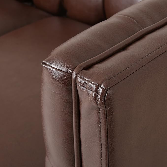 Pondway Tufted 3 Seater Sofa - Faux Leather - Dark Brown/Brown