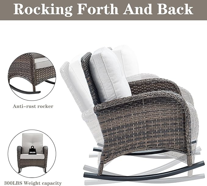 Belord Patio Furniture Set with Fire Pit Table - 8 Piece Outdoor Wicker Furniture Set with 43" 50000 BTU Propane Fire Pit and Rocking Chairs Patio Conversation Set for Deck Outside Backyard Beige