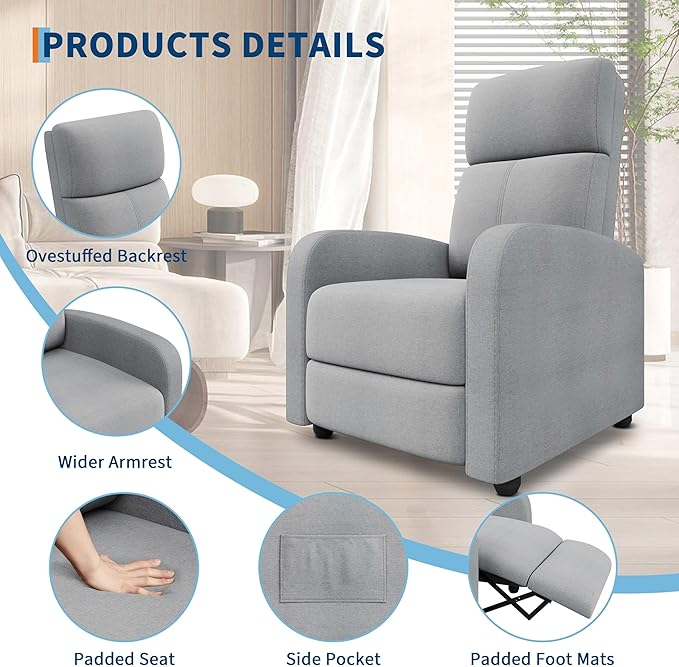 Garvee Recliner Chair for Adults Set of 2 PU Leather Lazy Recliner Ergonomic Adjustable Single Sofa Enhanced with Side Pocket, Tall Back, Wide Arms & Padded Seat, Home Theater Seating for Living Room