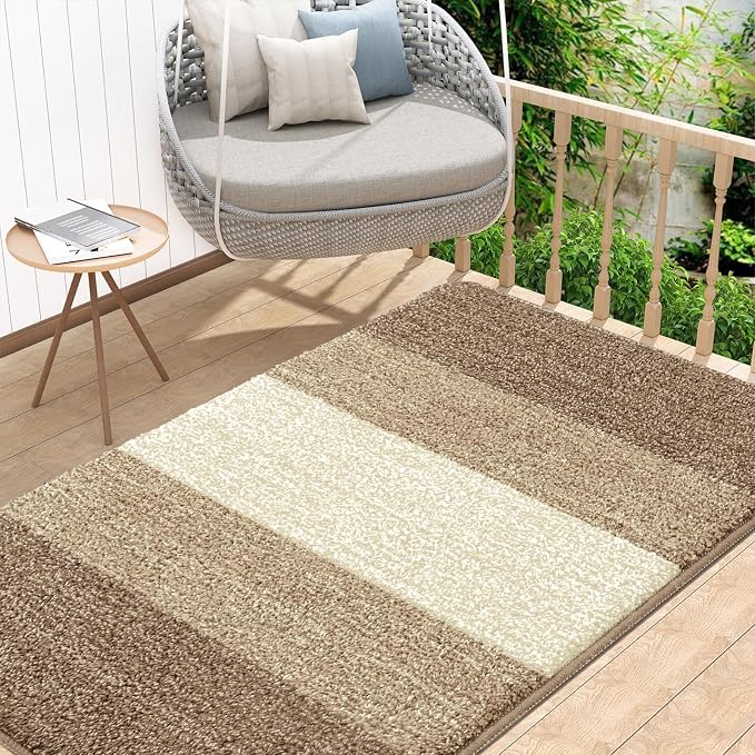 Kitinjoy Indoor Outdoor Door Mat, 48x32 Non-Slip Absorbent Dirt Trapper, Low-Profile Washable Inside Entrance Front Floor Mat, Sturdy Soft Entry Doormats for Entryway, Khaki by Kitinjoy
