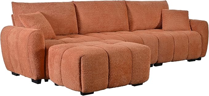 ERYE 110" L-Shaped Sectional Sofa 4 Seat Tufted Sofa Couches with Ottoman, Oversized Tufted Boucle Upholstered Corner Sectional Couch for Living Room Home Apartment