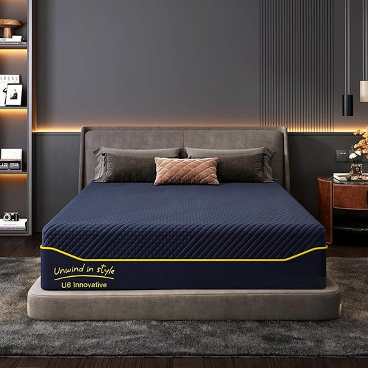 10 Inch Memory Foam Queen Mattress with Green Tea Cooling Gel, CertiPUR-US Certified, Breathable & Supportive Mattress in a Box, Navy Blue