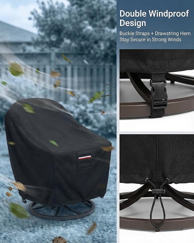 Patio Furniture Covers Set for 3-Piece Bistro Sets, Heavy-Duty 600D Waterproof Outdoor Furniture Covers for 2 Chairs & Coffee Table, UV Resistant, All-Season Protection for Patio, Porch Backyard,Black - Image 8