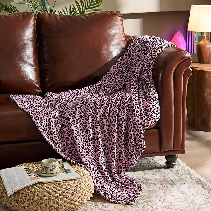 BEDELITE Pink Leopard Blanket Twin?€? Soft & Cozy Cheetah Blanket for Couch, Bed & Sofa, Lightweight Fleece Animal Print Decor, 60"x 80", Pink