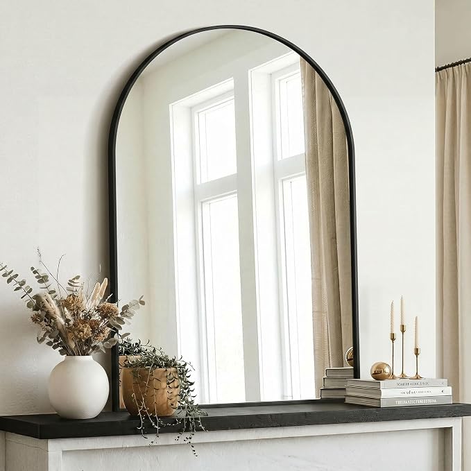 AMOISE Arched Bathroom Mirror, 40" x 30" Black Metal Frame Vanity Wall Mirror, Shatterproof Accent Mirror for Bedroom, Entryway and Living Room - Image 5