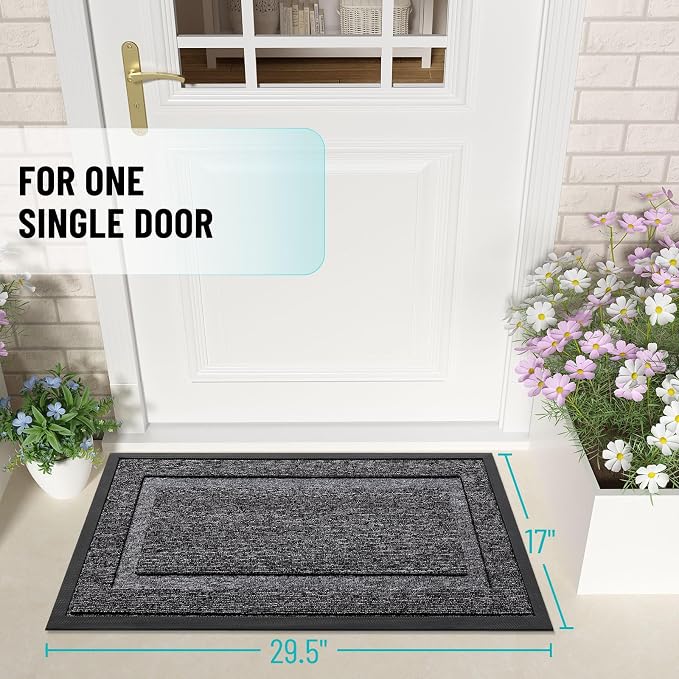 OLANLY Front Door Mat Indoor Outdoor Entrance, Waterproof All-Season, All-Weather Doormat, Sturdy Natural Rubber, Low Profile, Easy Clean Patio Porch Entryway Mat, 33x21, Black and White - Image 2