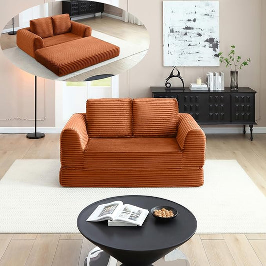 Foldable Boneless Love Seat Couches in a Box, Modern Floor Foam Sleeper Sofa Bed 2-in-1 Convertible Cloud Sofa for Home Apartments Bedroom