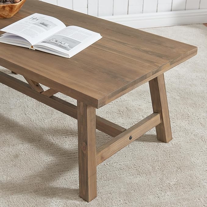 Wnutrees Farmhouse 43" Coffee Table,Solid Wood Center Tables for Living Room and Office, Rustic Wooden Rectangular Table with V-Shaped Support, Natural